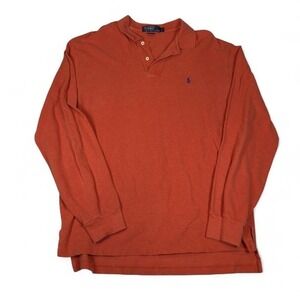 Polo Ralph Lauren Rugby Shirt Men L Orange Cotton Long Sleeve